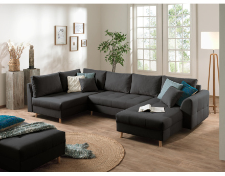 Canapé panoramique Rune 7 places avec pouf d'appoint style scandinave