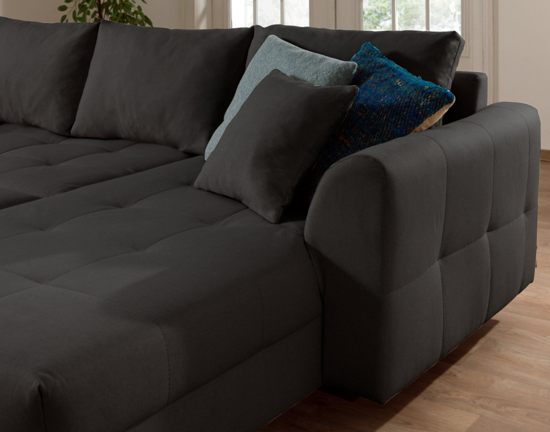 Canapé panoramique Rune 7 places avec pouf d'appoint style scandinave