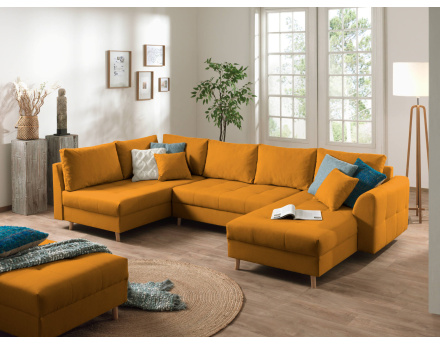 Canapé panoramique Rune 7 places avec pouf d'appoint style scandinave