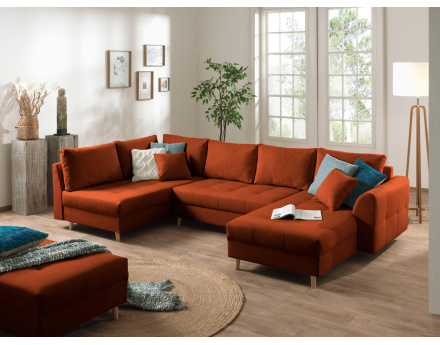 Canapé panoramique Rune 7 places avec pouf d'appoint style scandinave