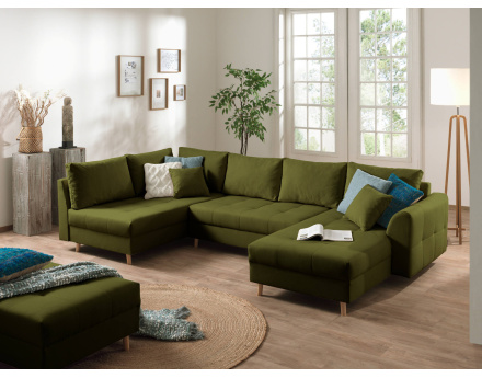 Canapé panoramique Rune 7 places avec pouf d'appoint style scandinave