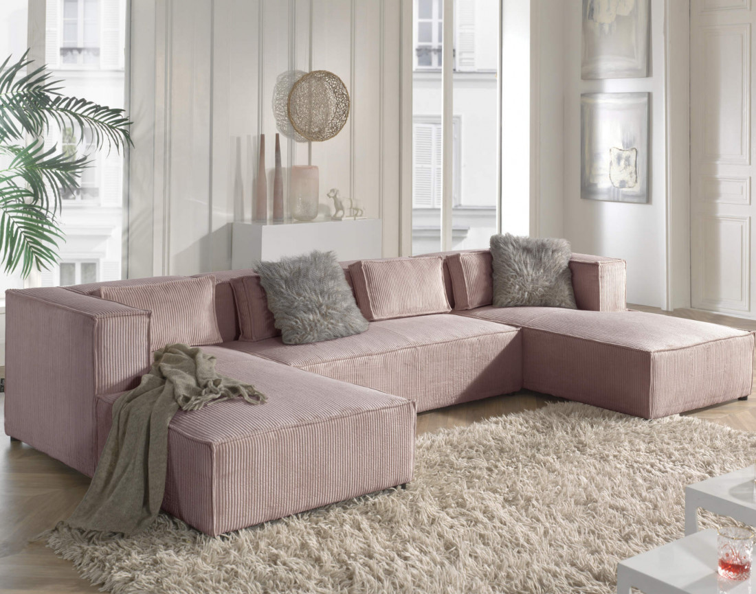 Stella - canapé panoramique en velours côtelé - 7 places - style contemporain