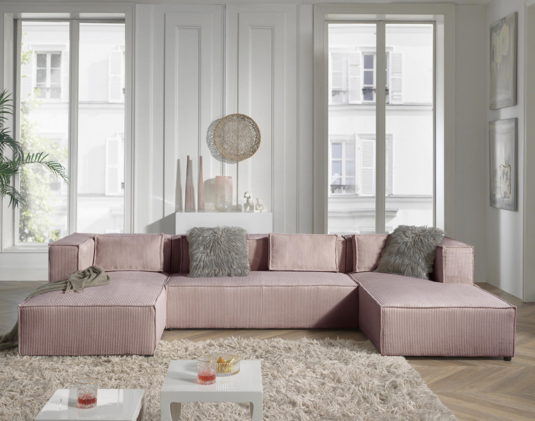 Stella - canapé panoramique en velours côtelé - 7 places - style contemporain
