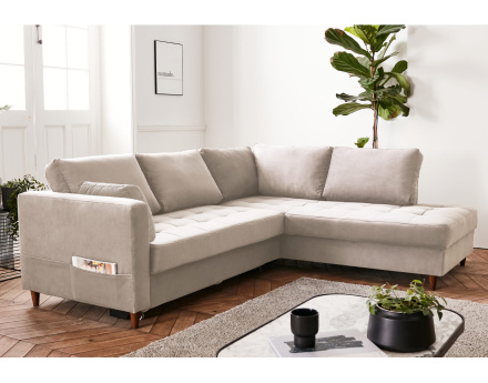Canapé d'angle droit 5 places convertible en velours Anna