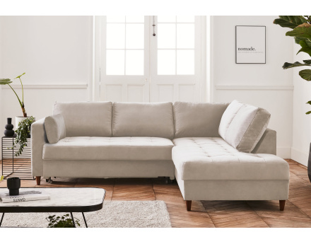 Canapé d'angle droit 5 places convertible en velours Anna