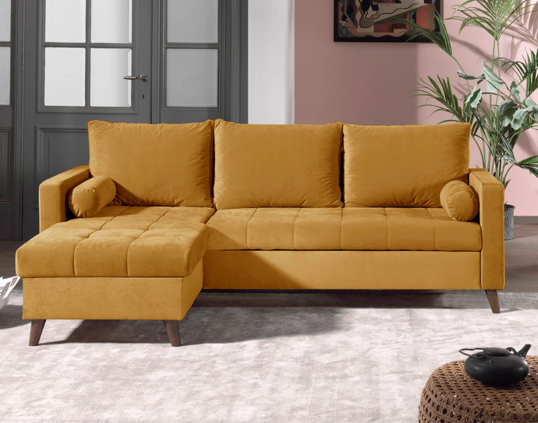 Polar - canapé d’angle réversible convertible en velours au design scandinave