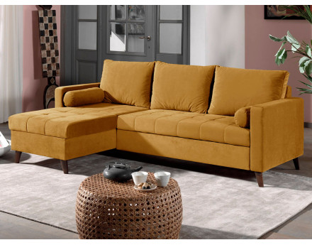 POLAR - Canapé d'angle réversible convertible - en velours au design scandinave - 4 places