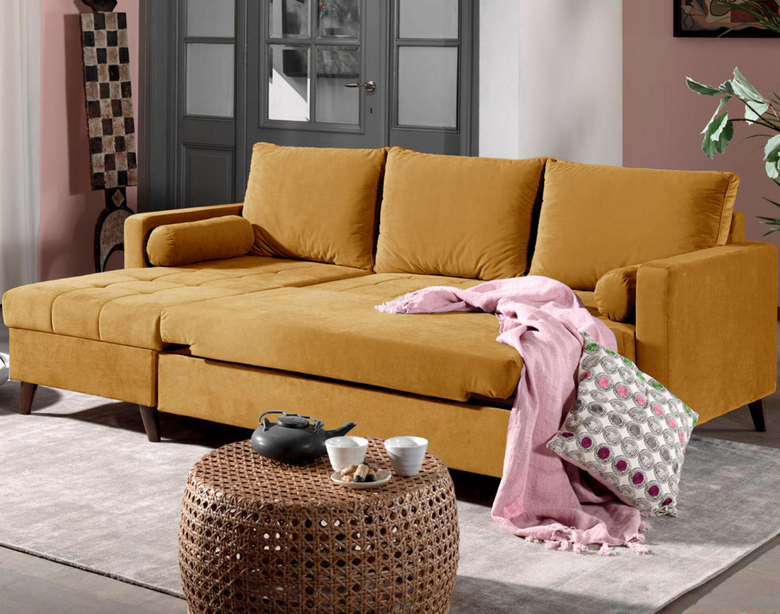 Polar - canapé d’angle réversible convertible en velours au design scandinave