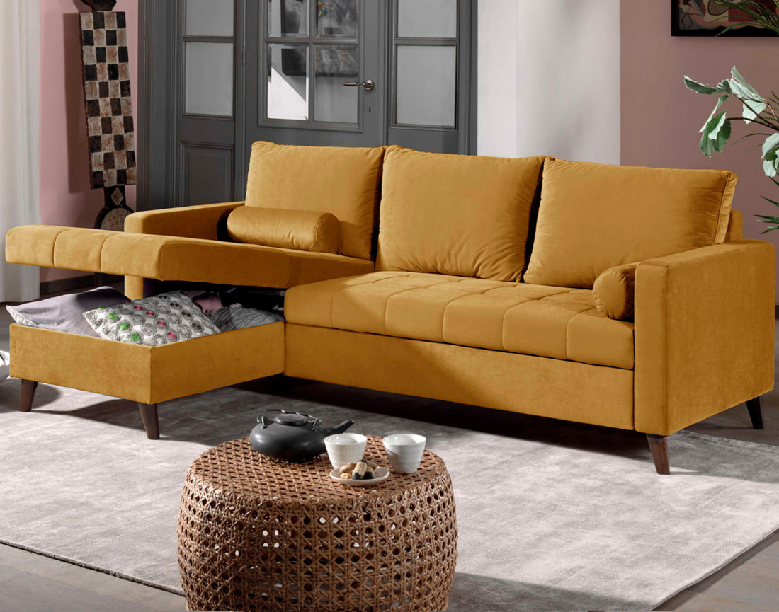 Polar - canapé d’angle réversible convertible en velours au design scandinave