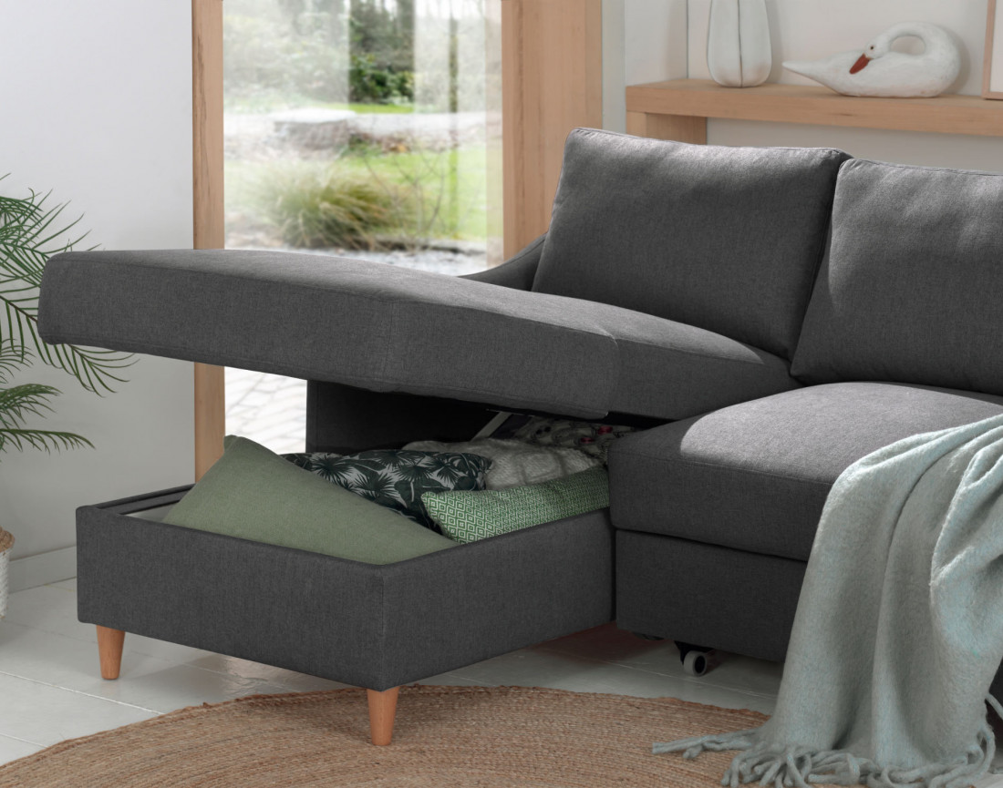 Canapé d'angle gauche convertible avec coffre 4 places en tissu Will