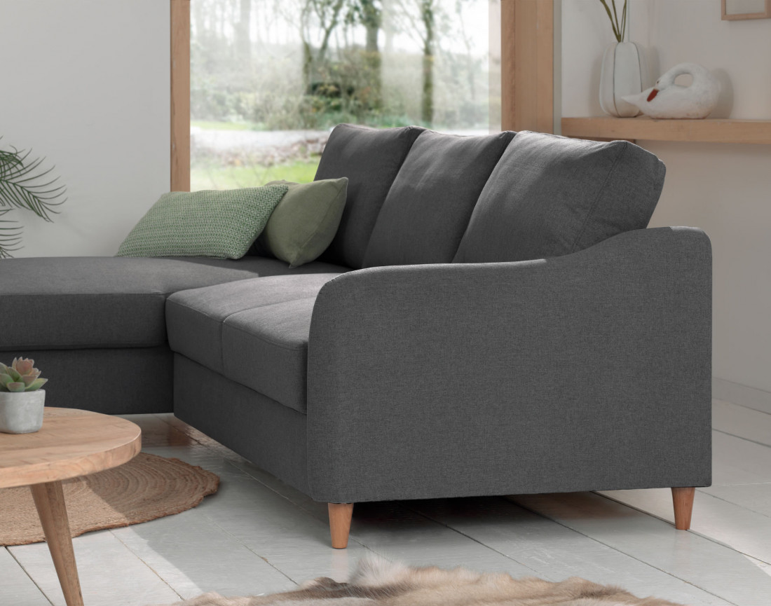 Canapé d'angle gauche convertible avec coffre 4 places en tissu Will