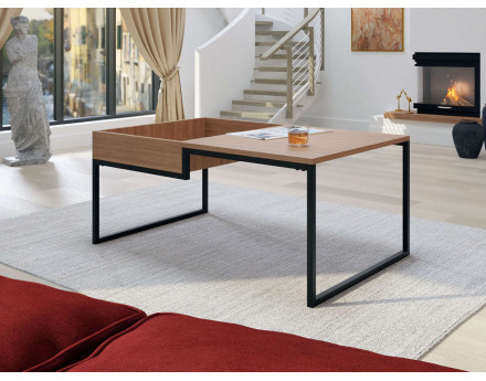 Tim – Table basse de style industriel en bois et avec un cadre en métal noir (105 x 66 cm)