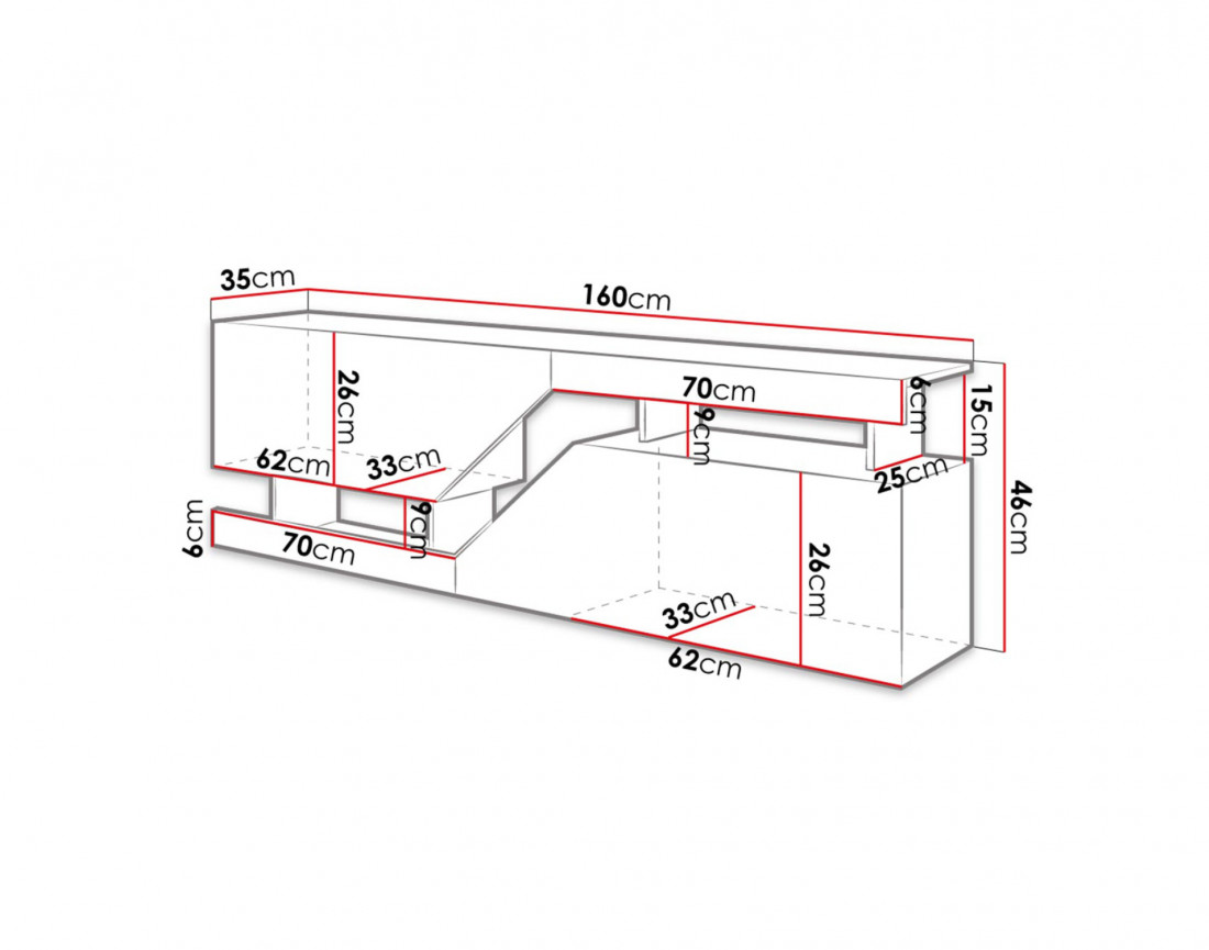 PITT – Meuble TV de style industriel avec deux armoires de rangement (160x46x35 cm)