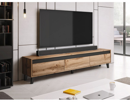 Lord – Meuble TV de style industriel avec trois armoires de rangement (185x42x38 cm)