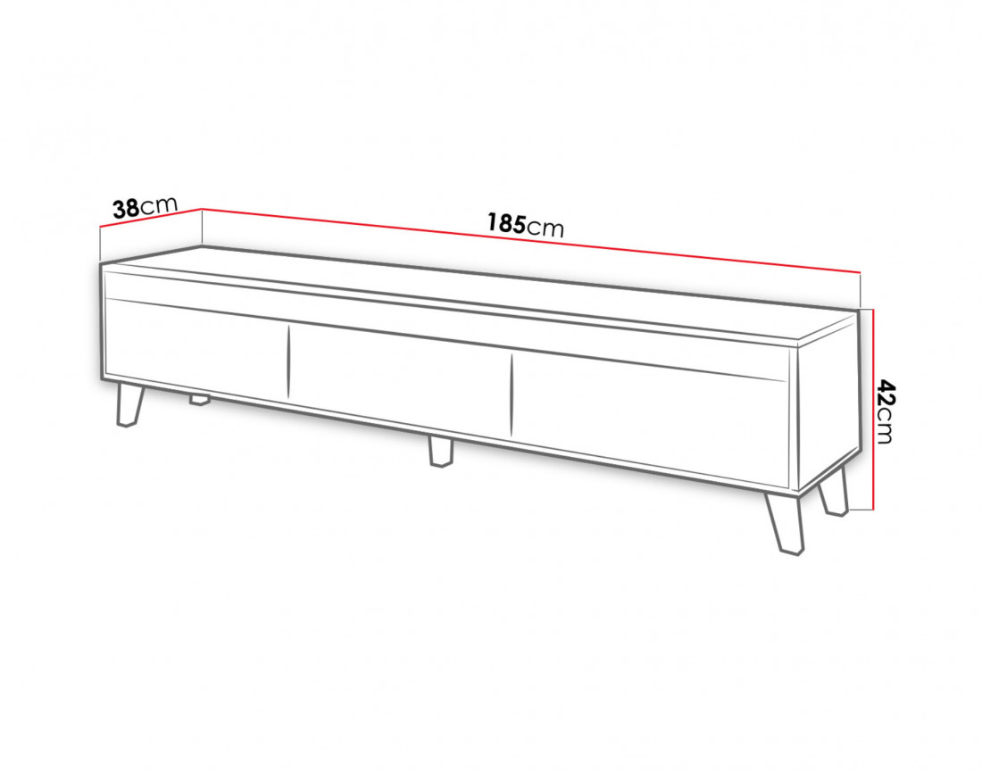 Lord – Meuble TV de style industriel avec trois armoires de rangement (185x42x38 cm)