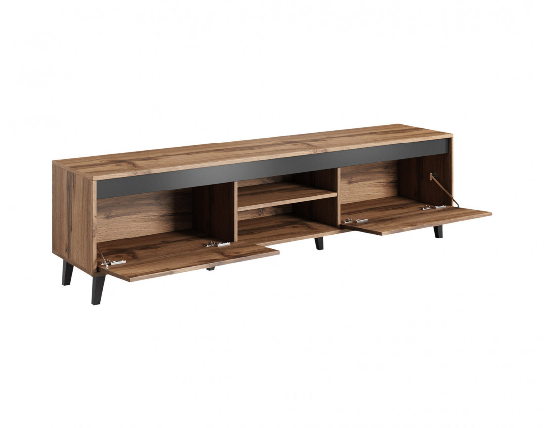 Lord II – Meuble TV de style industriel avec deux armoires de rangement et une niche avec étagère (dimensions totales de 170x49x