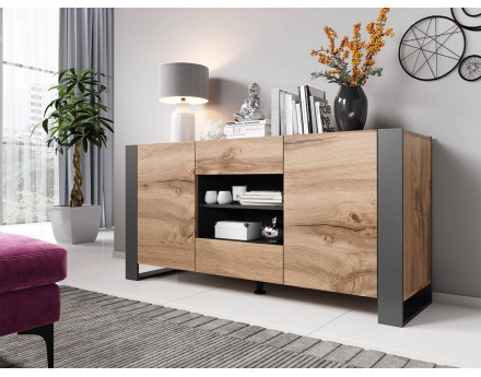 Willow - buffet bas bois et gris - style industriel - 164 cm