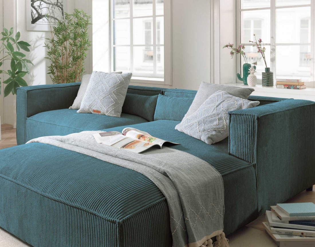 Ela - canapé d'angle droit 4 places en velours côtelé - style contemporain