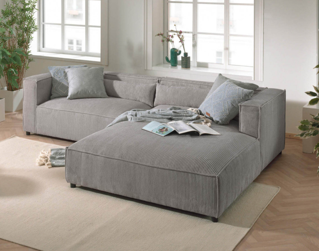 Ela - canapé d'angle droit 4 places en velours côtelé - style contemporain