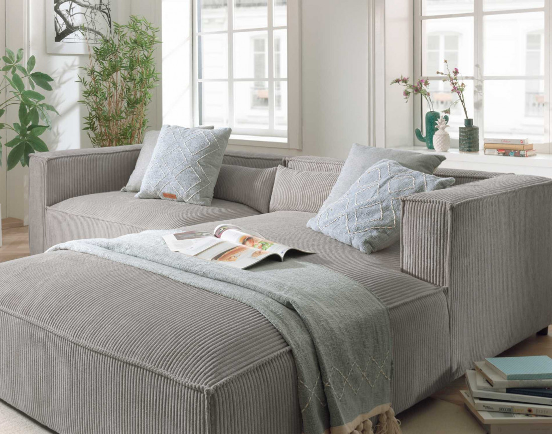 Ela - canapé d'angle droit 4 places en velours côtelé - style contemporain