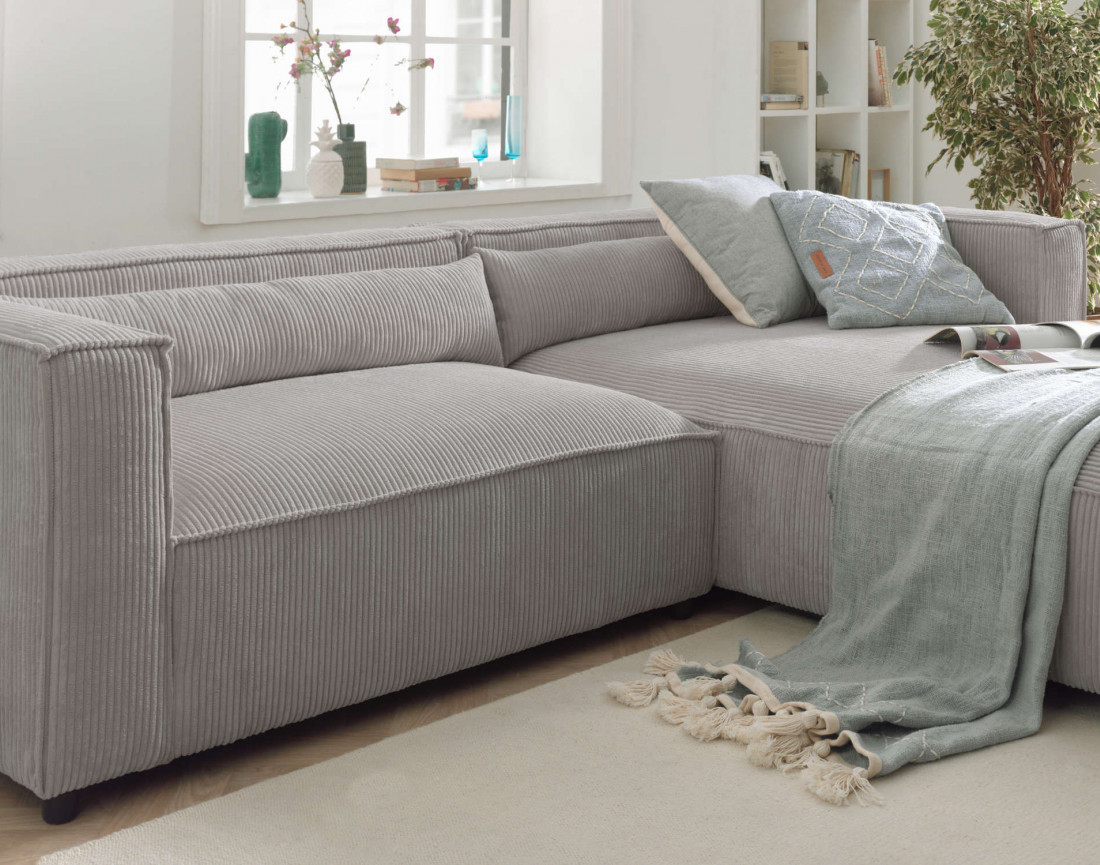 Ela - canapé d'angle droit 4 places en velours côtelé - style contemporain