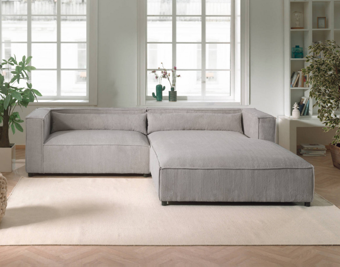 Ela - canapé d'angle droit 4 places en velours côtelé - style contemporain