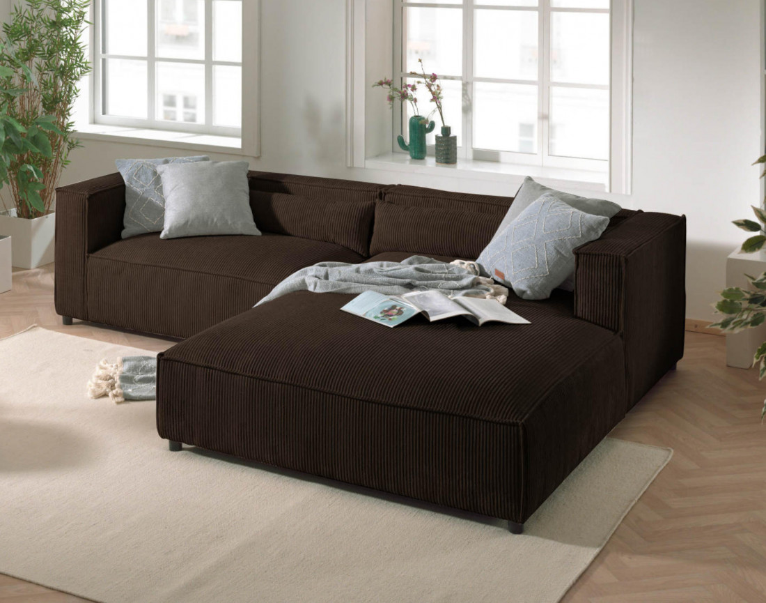 Ela - canapé d'angle droit 4 places en velours côtelé - style contemporain