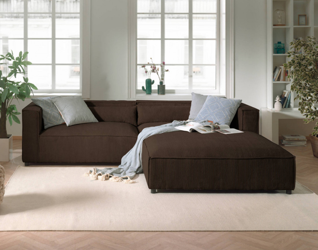 Ela - canapé d'angle droit 4 places en velours côtelé - style contemporain