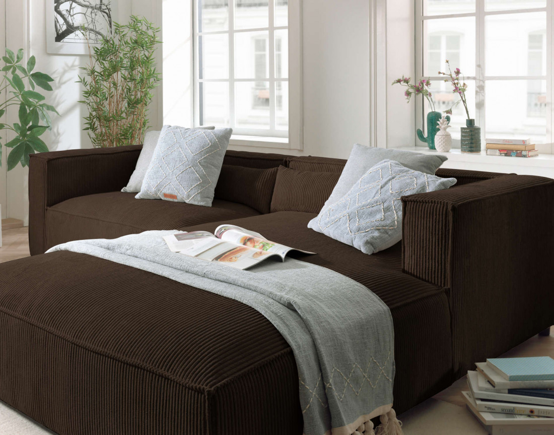 Ela - canapé d'angle droit 4 places en velours côtelé - style contemporain