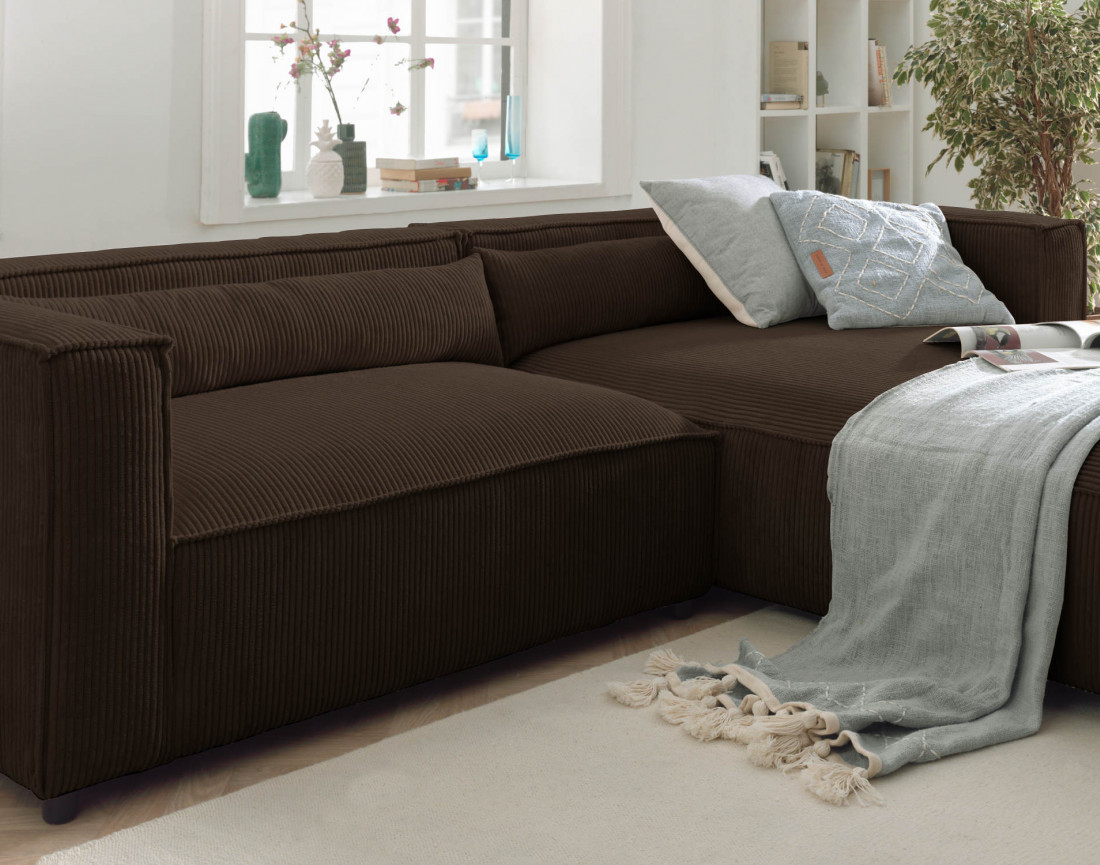 Ela - canapé d'angle droit 4 places en velours côtelé - style contemporain