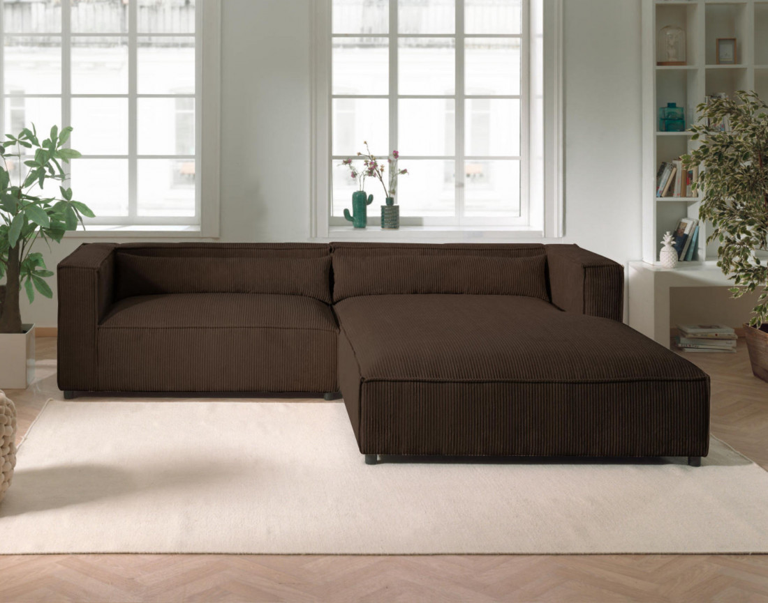 Ela - canapé d'angle droit 4 places en velours côtelé - style contemporain