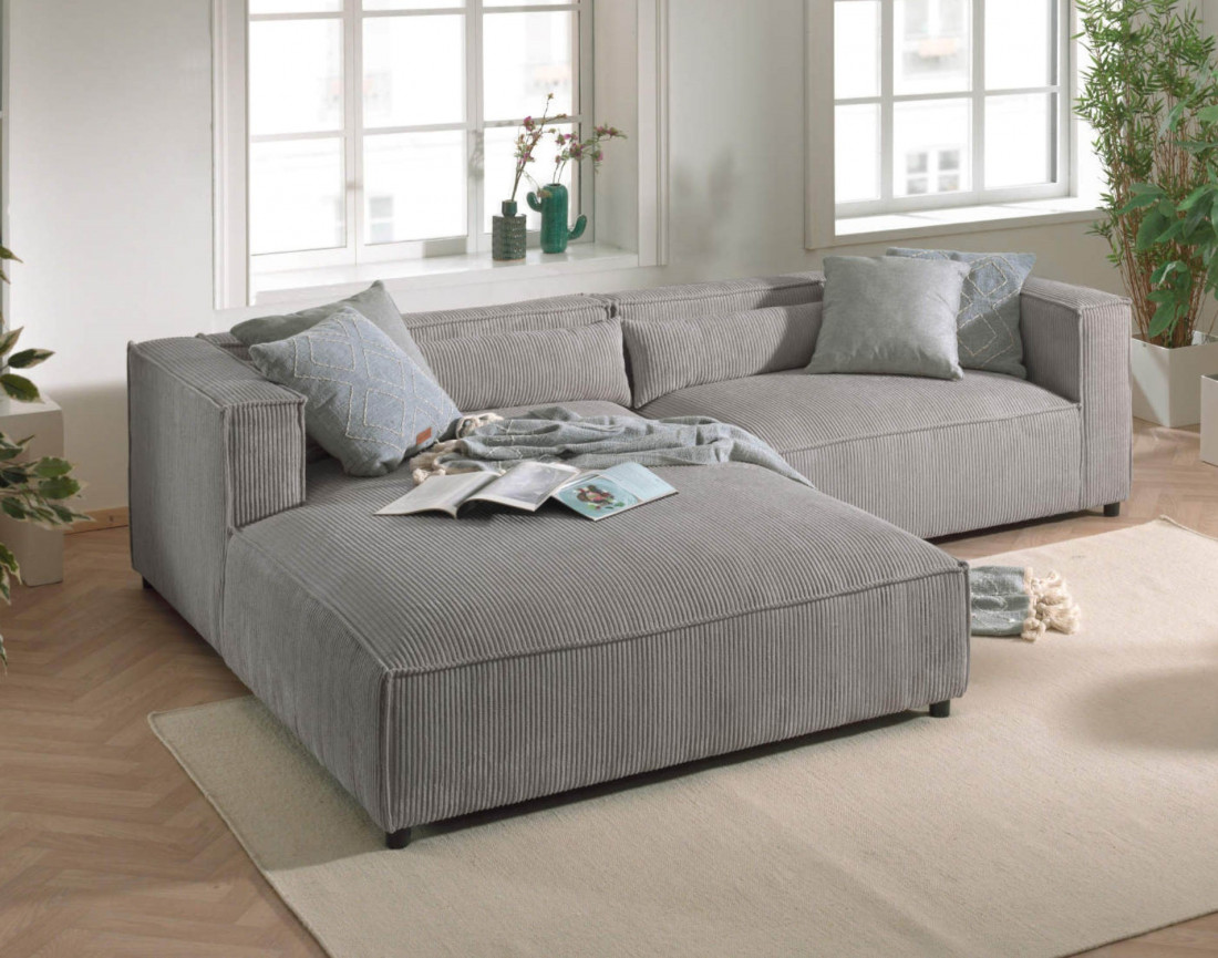 Ela - canapé d'angle gauche 4 places - en velours côtelé - style contemporain