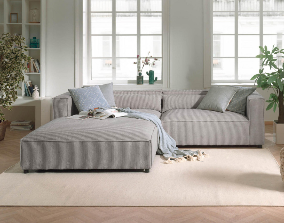 Ela - canapé d'angle gauche 4 places - en velours côtelé - style contemporain