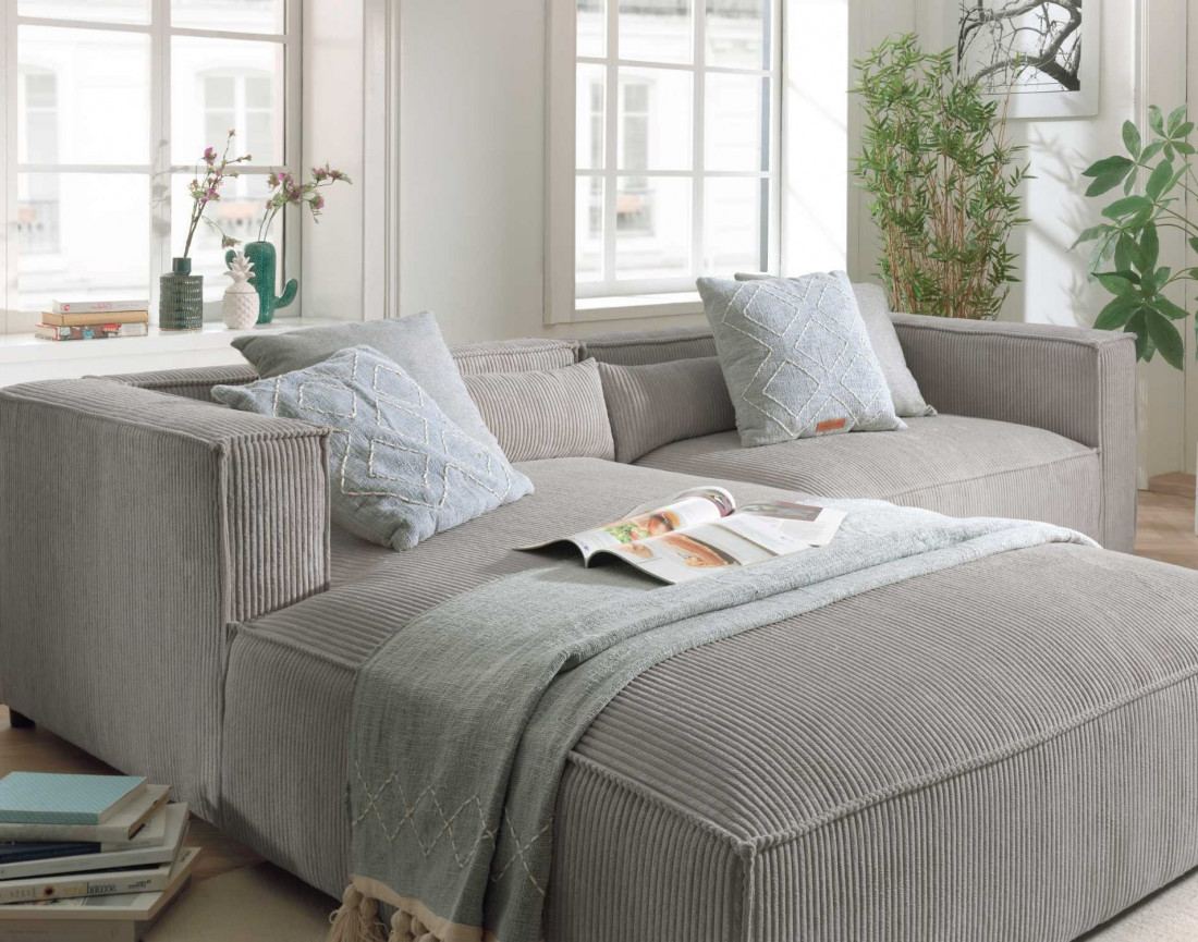 Ela - canapé d'angle gauche 4 places - en velours côtelé - style contemporain