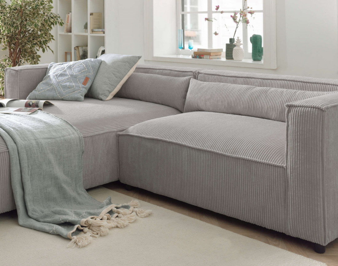 Ela - canapé d'angle gauche 4 places - en velours côtelé - style contemporain