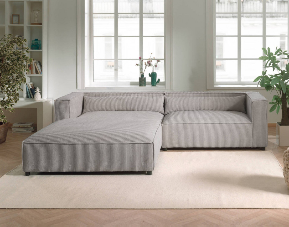 Ela - canapé d'angle gauche 4 places - en velours côtelé - style contemporain