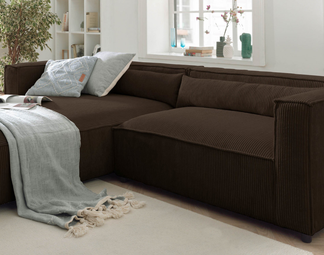 Ela - canapé d'angle gauche 4 places - en velours côtelé - style contemporain