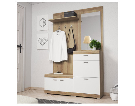 Thea - Meuble d'entrée bois et blanc - 135 cm - style scandinave