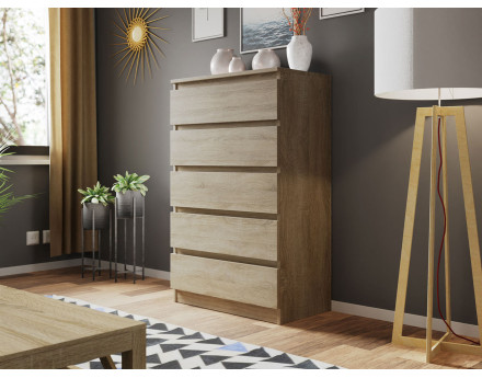 Celia - Commode 5 tiroirs en bois - 70 cm - style contemporain