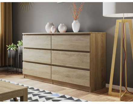 Celia - Commode 6 tiroirs en bois - 139 cm - style contemporain