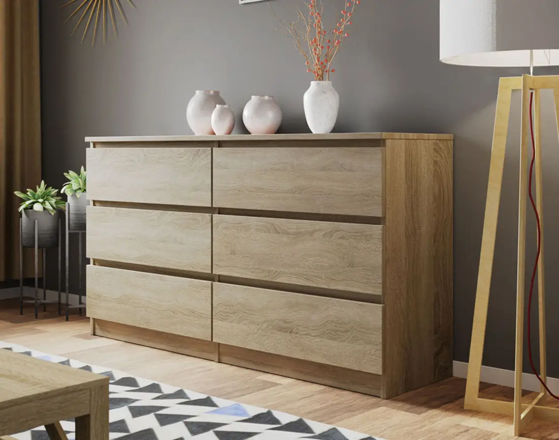 Celia - Commode 6 tiroirs en bois - 139 cm - style contemporain