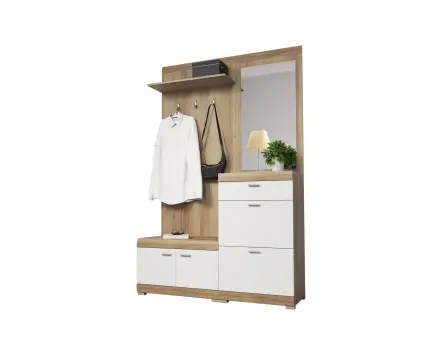 Thea - Meuble d'entrée bois et blanc - 135 cm - style scandinave