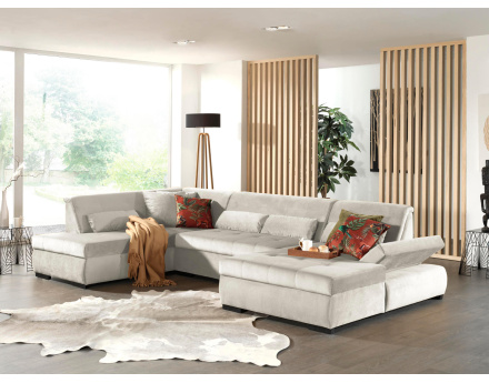 Canapé panoramique d'angle gauche 7 places XXL en velours Vermont