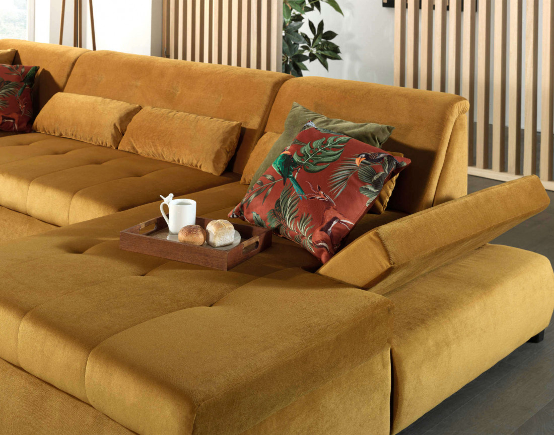 Canapé panoramique d'angle gauche 7 places XXL en velours Vermont