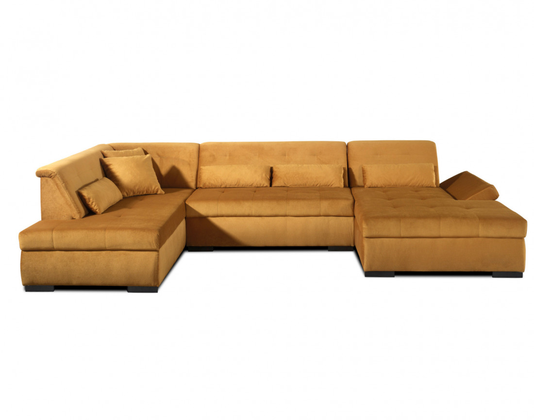 Canapé panoramique d'angle gauche 7 places XXL en velours Vermont