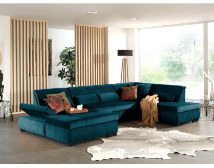 Canapé panoramique d'angle droit 7 places XXL en velours Vermont