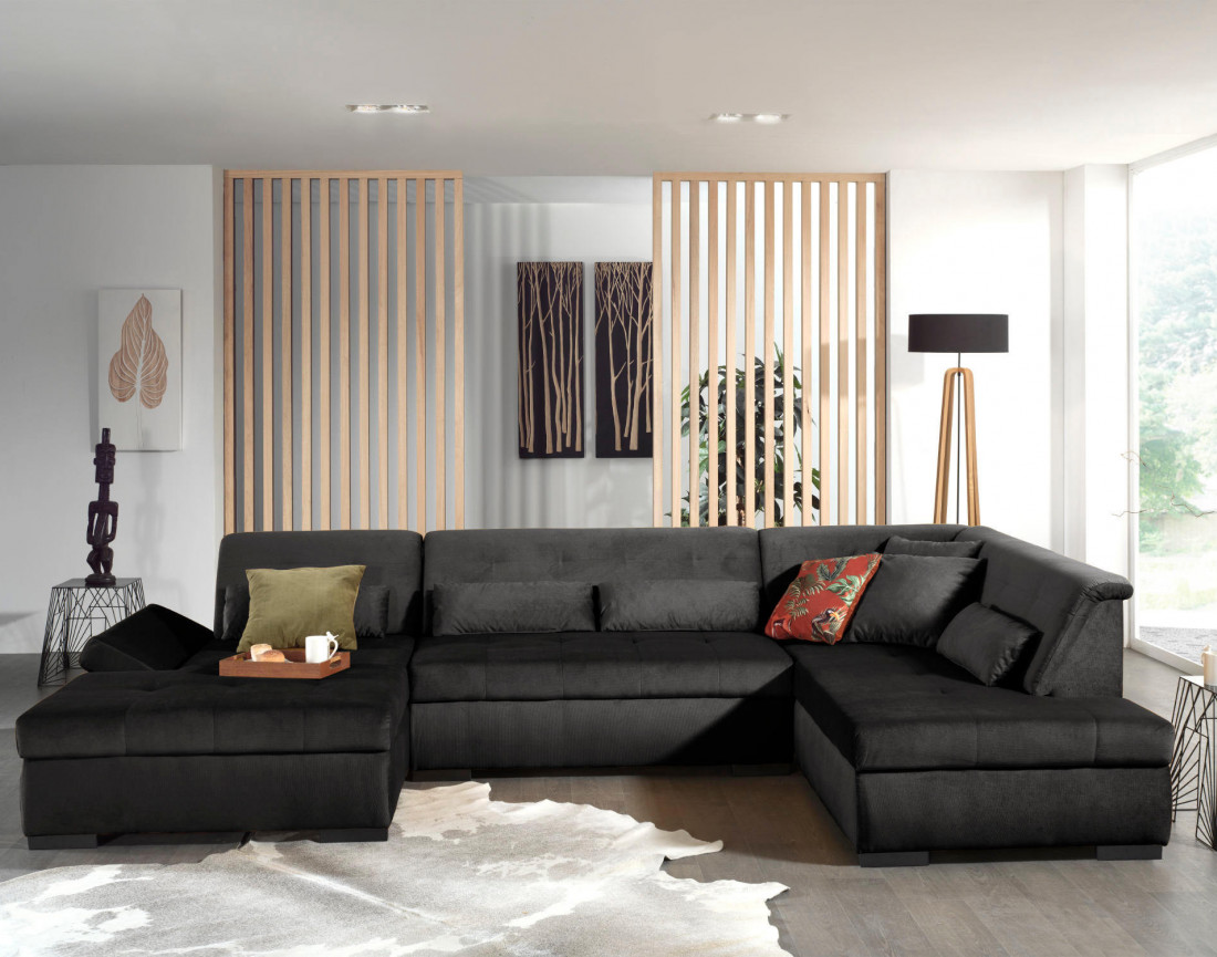 Canapé panoramique d'angle droit 7 places XXL en velours Vermont