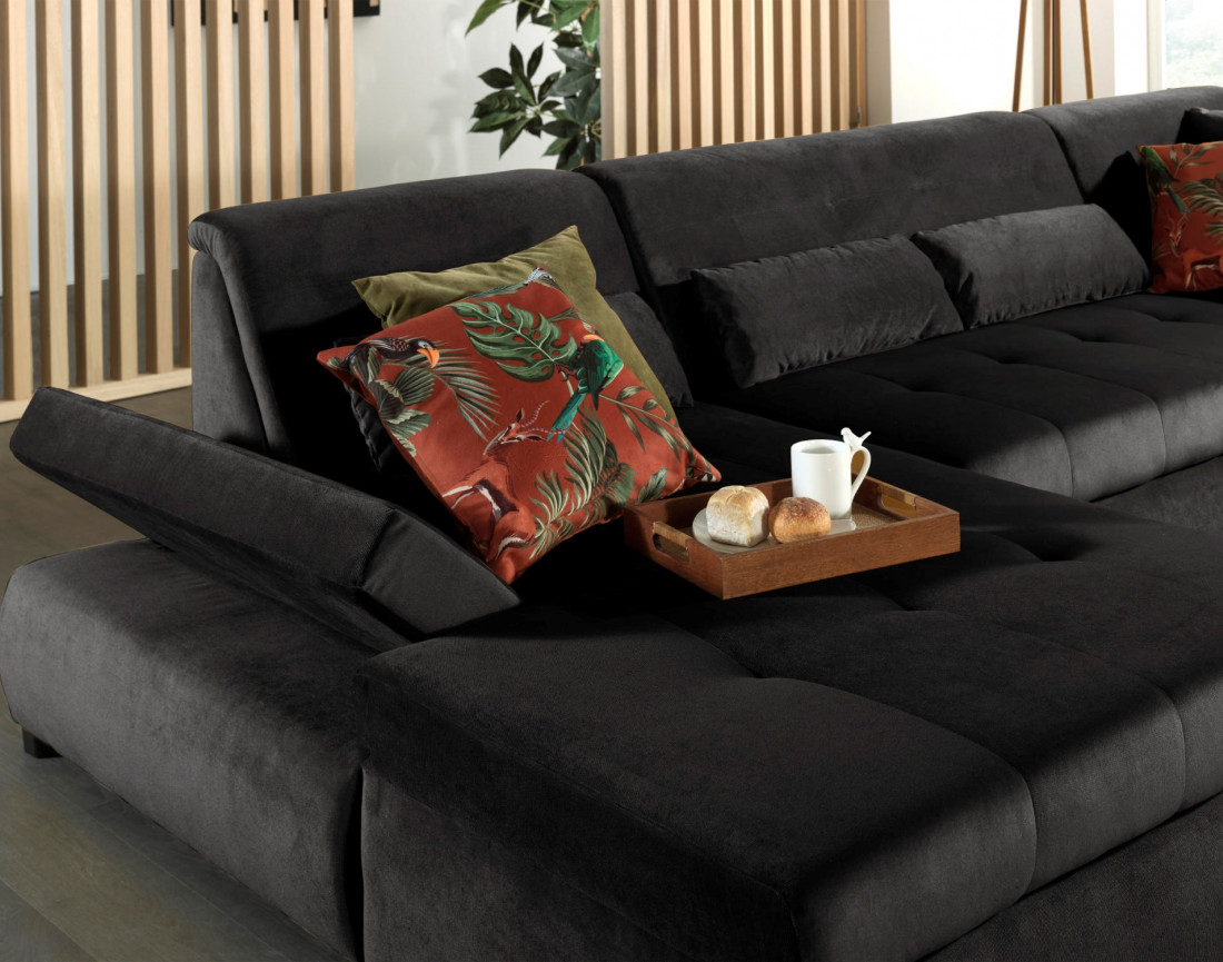 Canapé panoramique d'angle droit 7 places XXL en velours Vermont