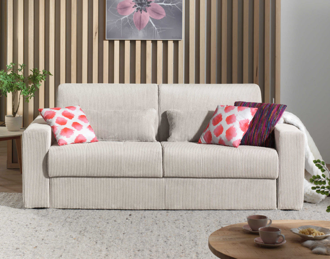 Canapé 3 places convertible express quotidien en velours côtelé Sacha