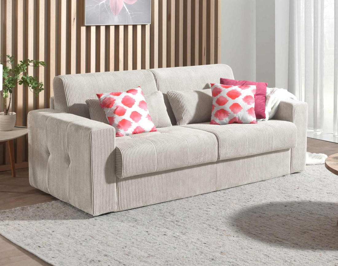Canapé 3 places convertible express quotidien en velours côtelé Sacha